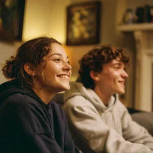 Two happy teenagers in common room