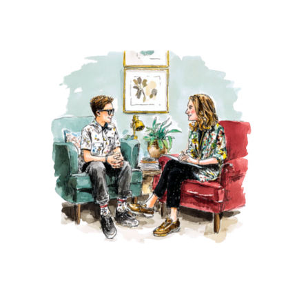 Teenager receiving one-to-one therapy session with a case manager