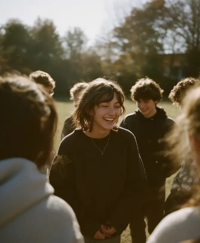 Teenagers playing a game in an experiential group in the park